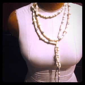 BOGO mostly ivory with gold and silver beads 68” fun necklace